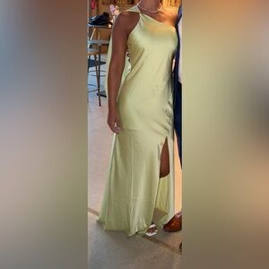 Elegant Light Sage One-Shoulder Scarf Gown